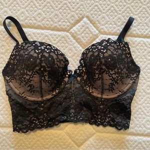 Victoria’s Secret longline demi push-up bra blush with black lace overlay